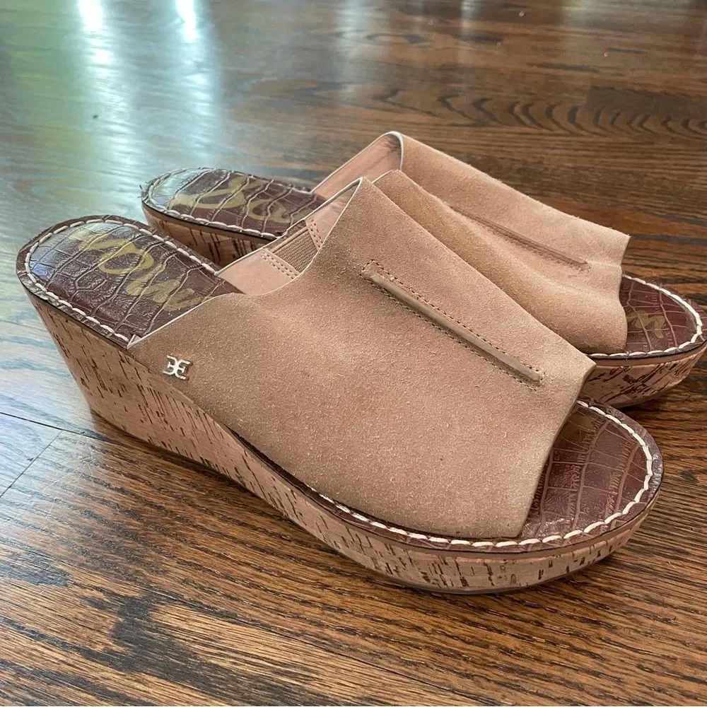 SAM EDELMAN Ranger Tan Suede Leather Cork Platform Sandals